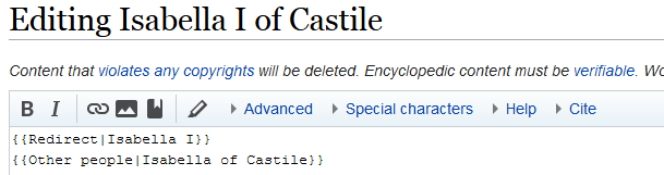 ALT Screenshot of Wikipedia's content editing form