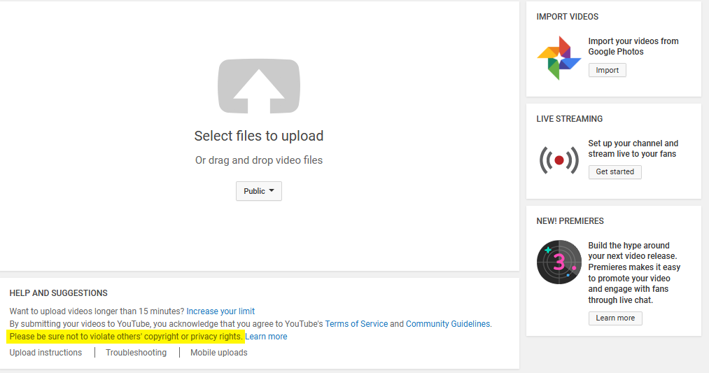 ALT Screenshot of YouTube's upload form